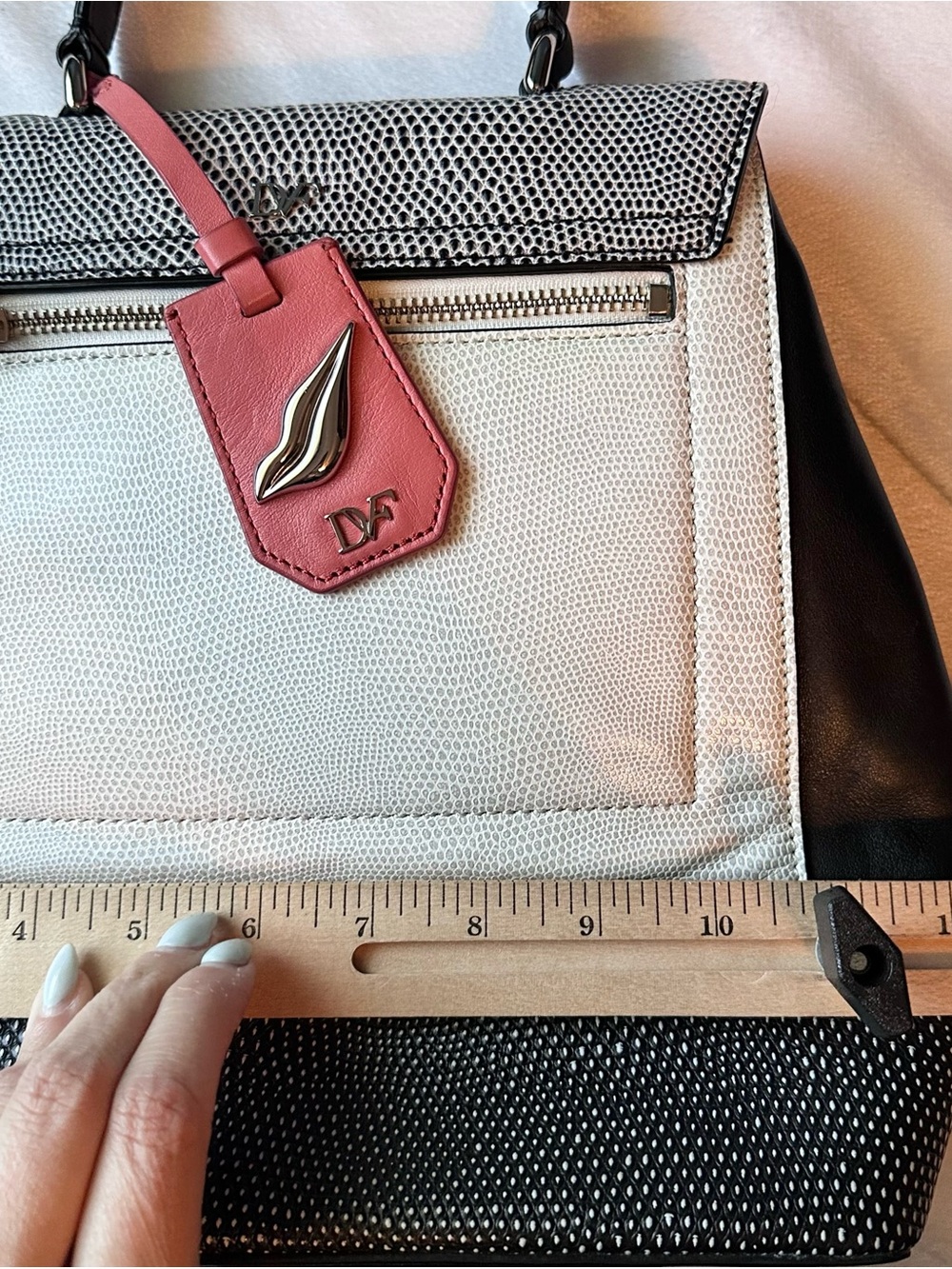 Diane Von Furstenberg Courier Purse Top Handle Tote Color block Lizard Designer - Picture 9 of 13